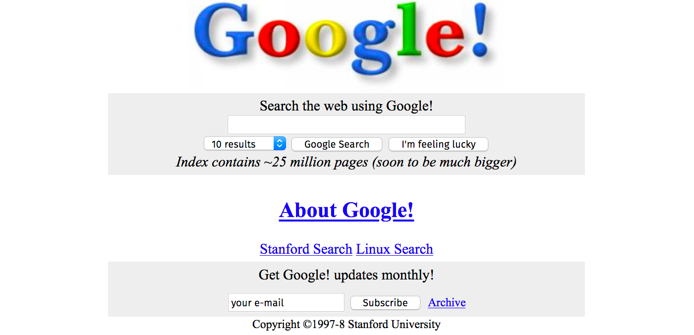 Google в ноябре 1998, спустя два месяца после открытия.